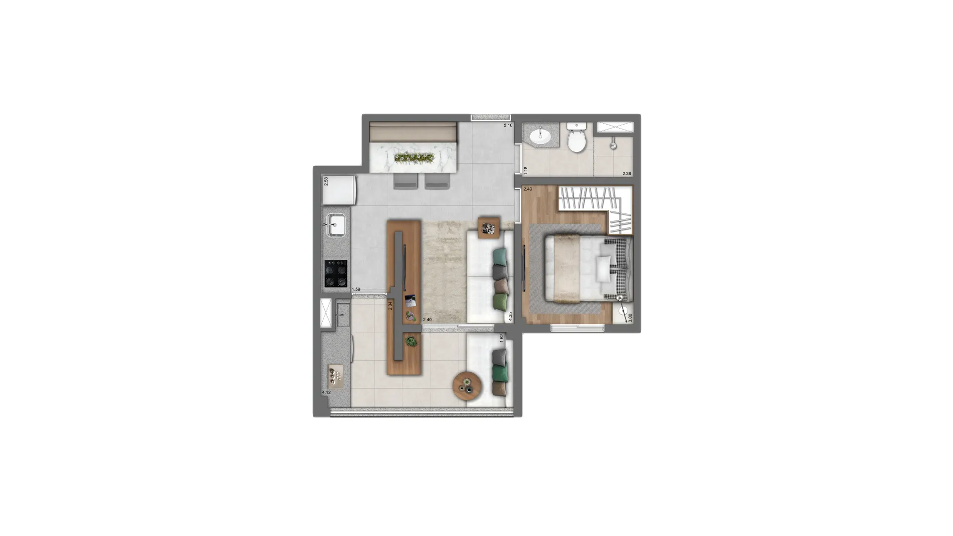 Planta 38m² | 1 Dorm.