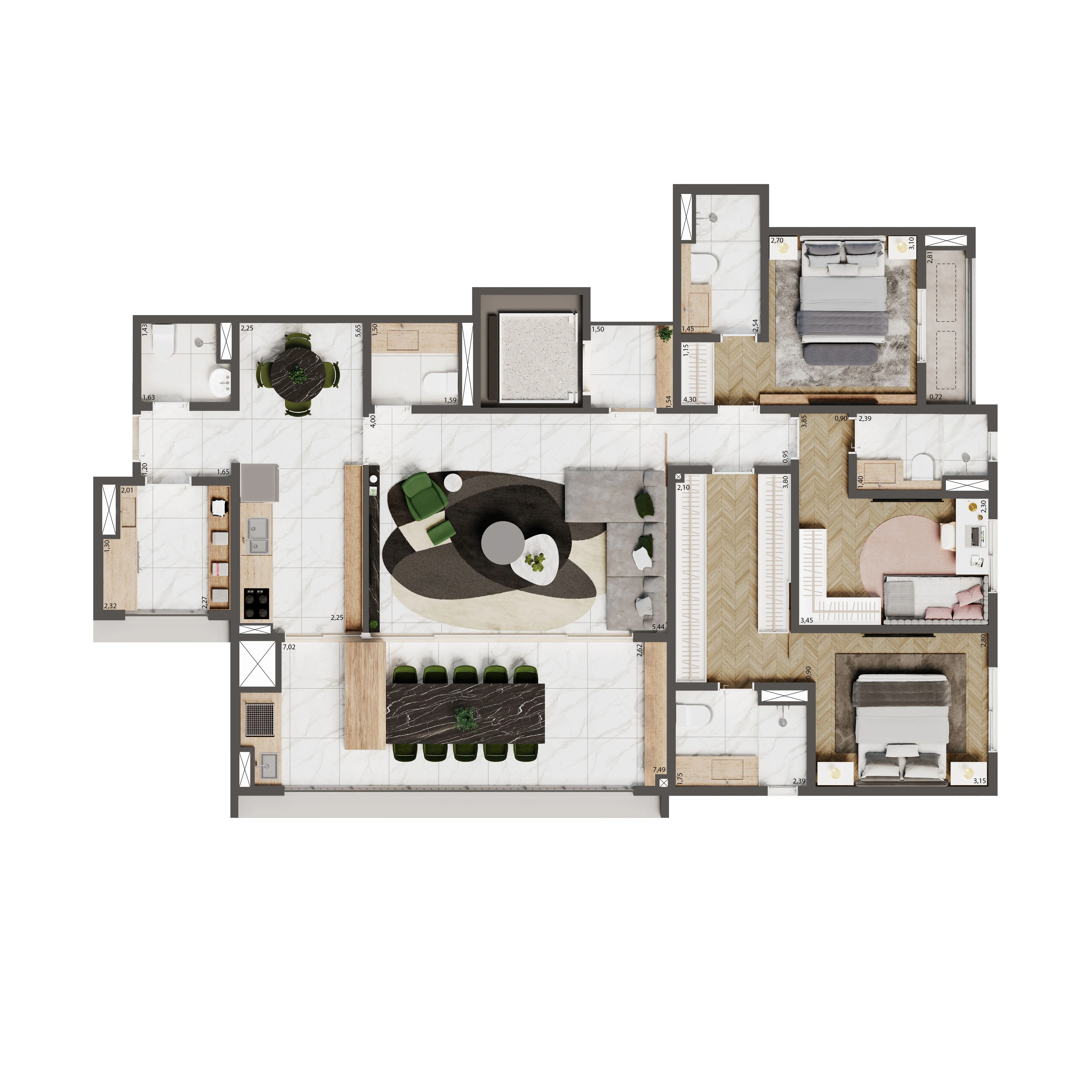 Planta Opção 1 137m² | 3 suítes