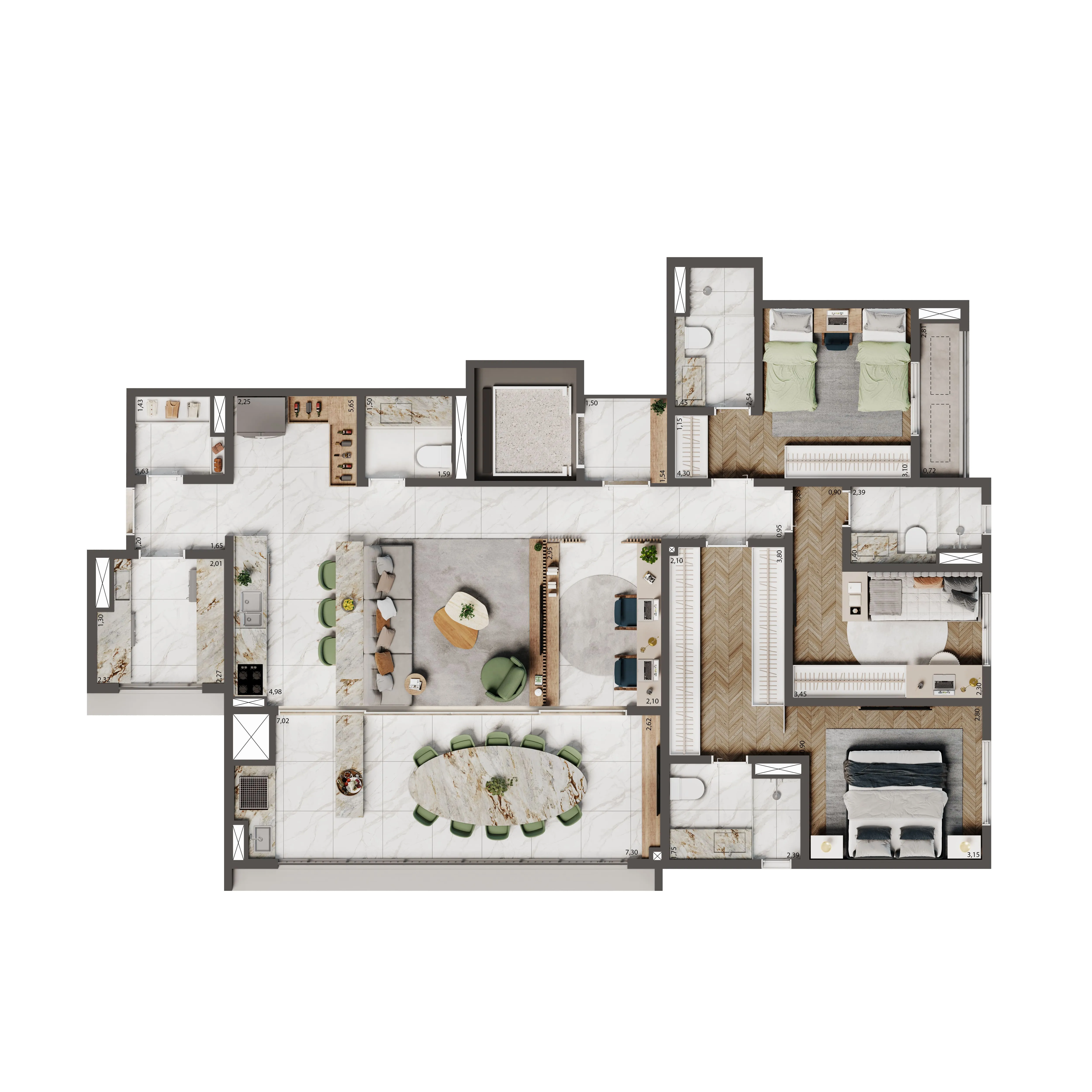 Planta Opção 2 137m² | 3 suítes