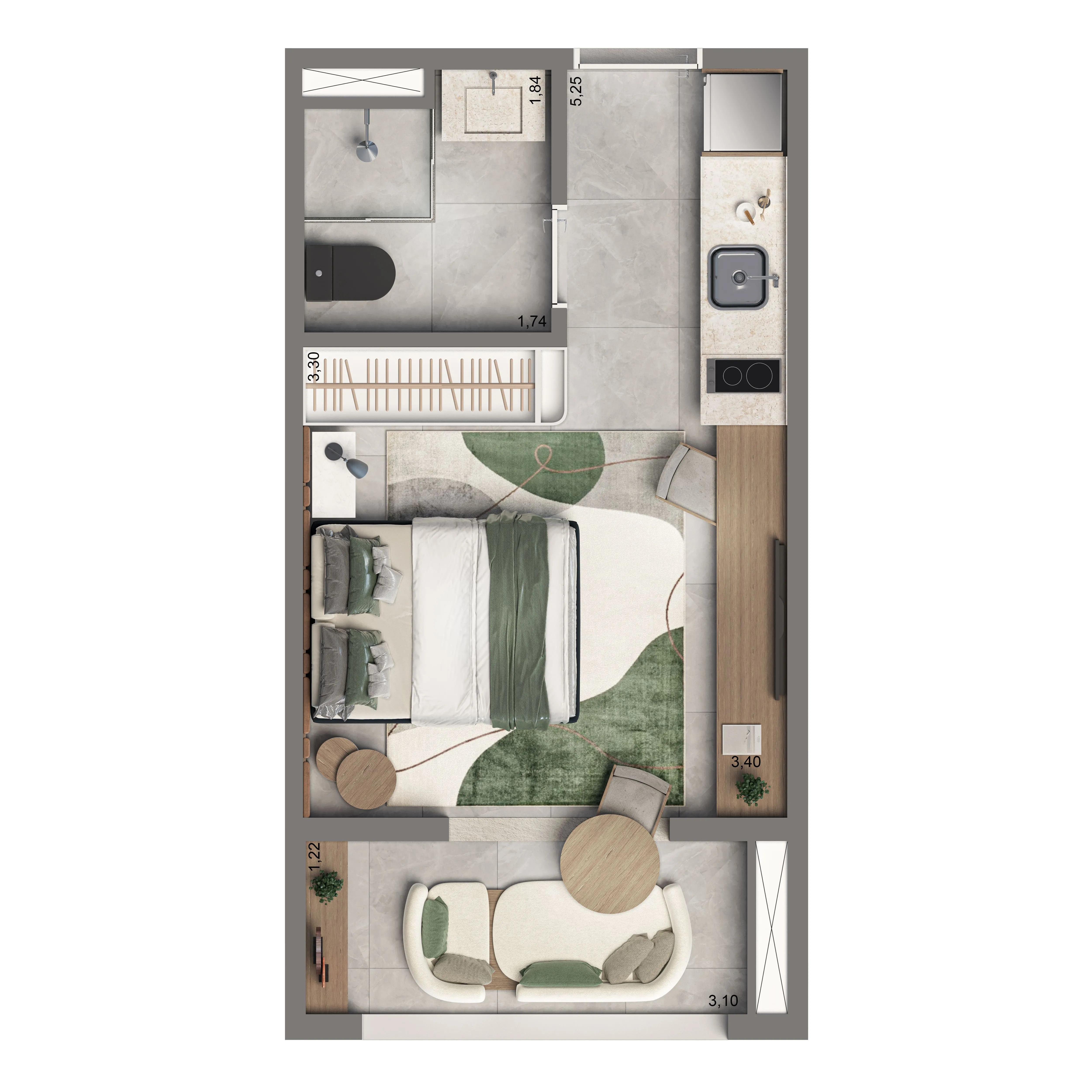 Planta Padrão Studio 24m²