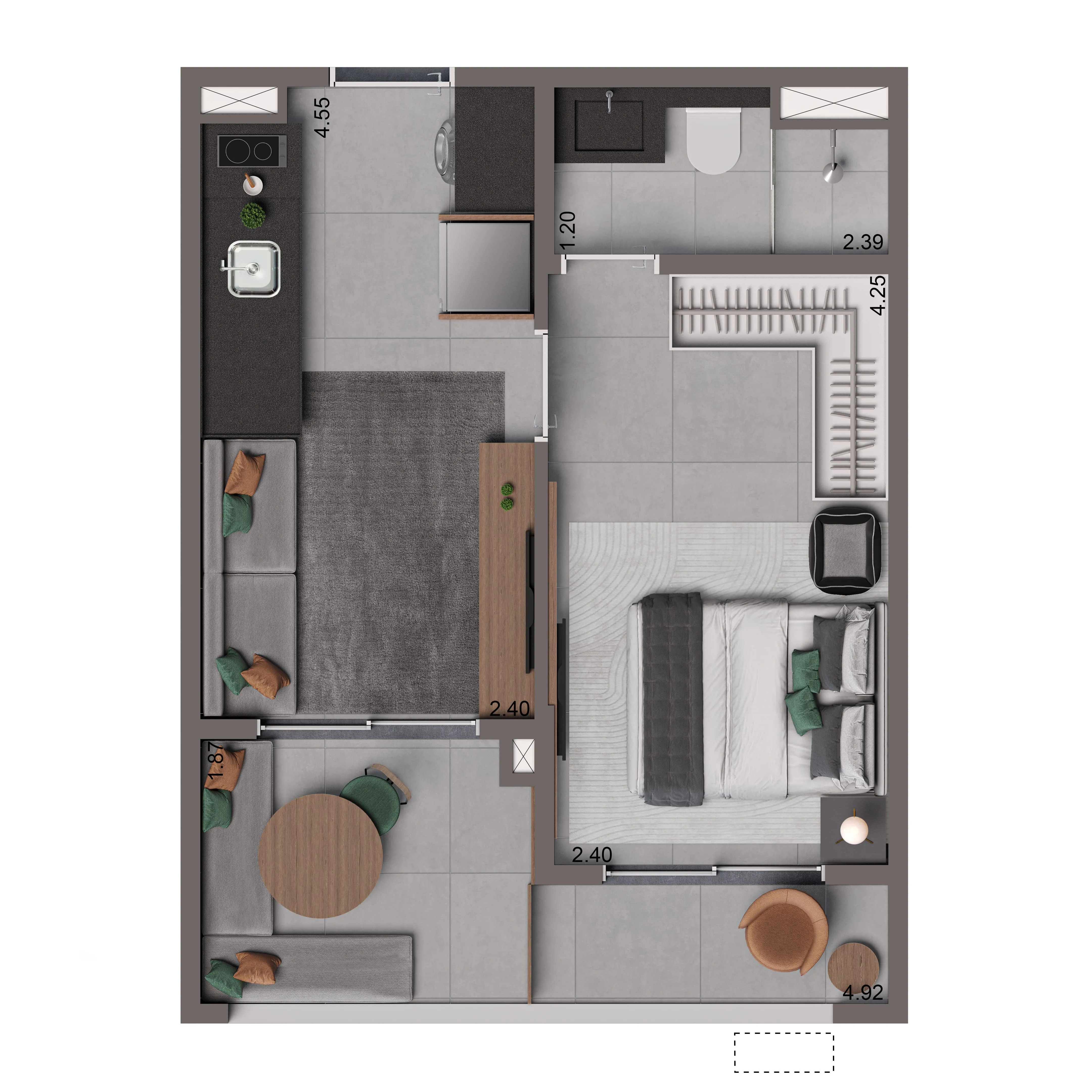 Planta Opção 36m² | 1 dorm.